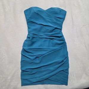 BCBGMAXAZRIA Teal Blue Ruched Strapless Mini Dress - Size 6